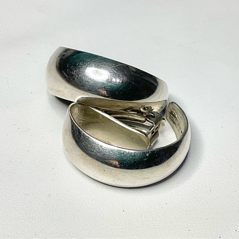 Vintage Sterling Silver Clip Hoops Chunky Solid 14.6 grams - Picture 5 of 9